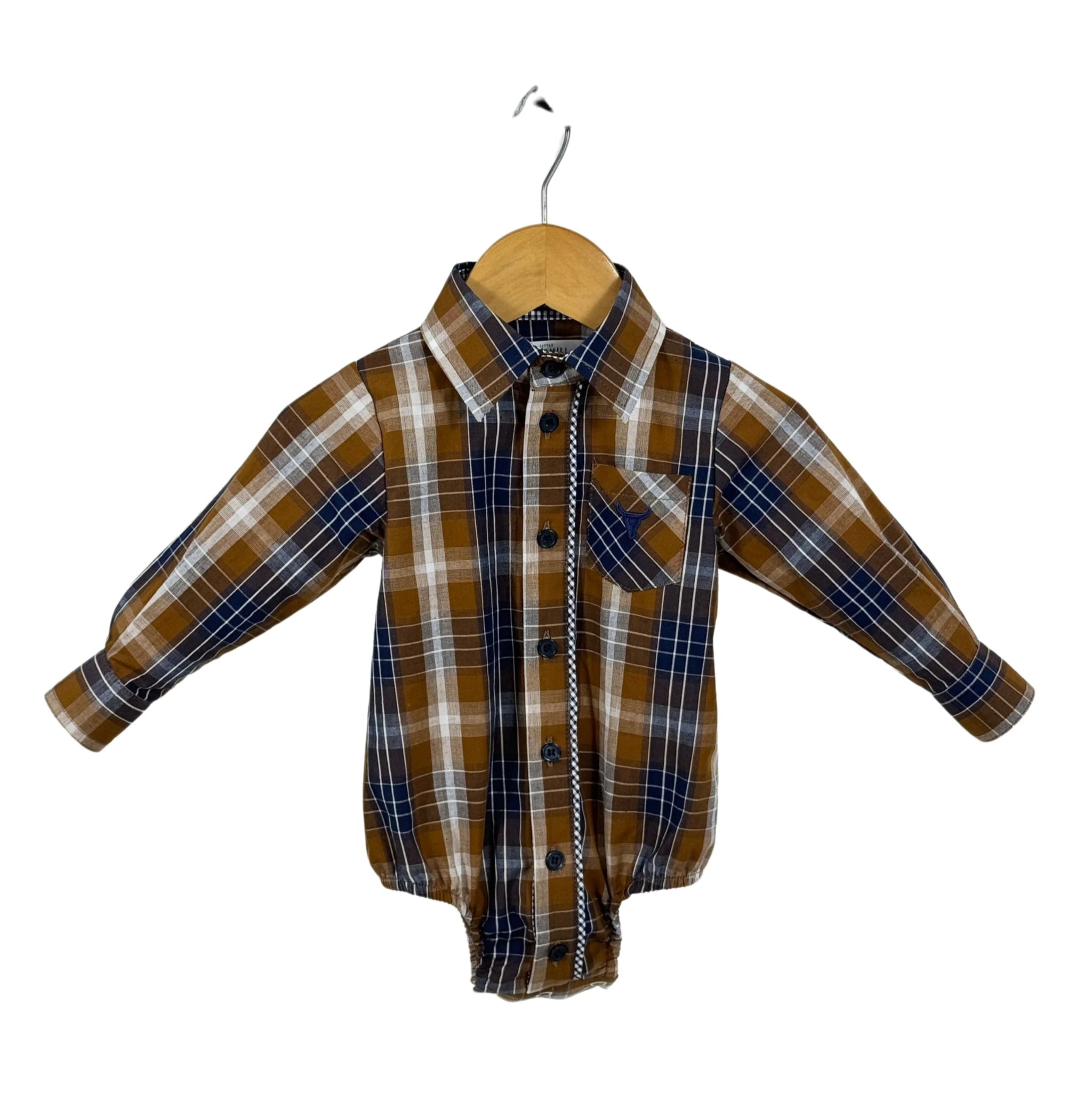 TJ Brown Checked Long sleeve Romper-Little Windmill Clothing