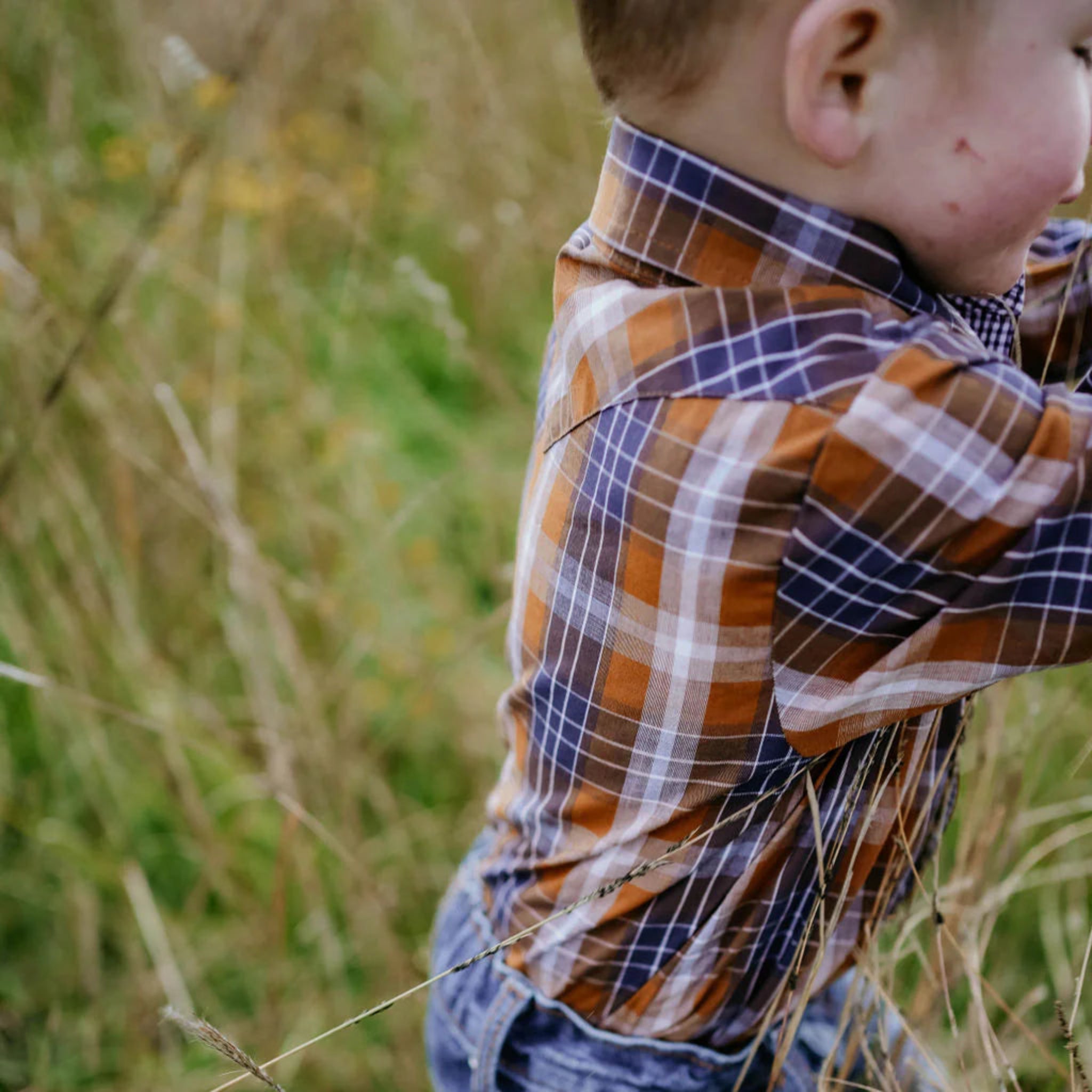 TJ Brown Checked Long sleeve Romper-Little Windmill Clothing
