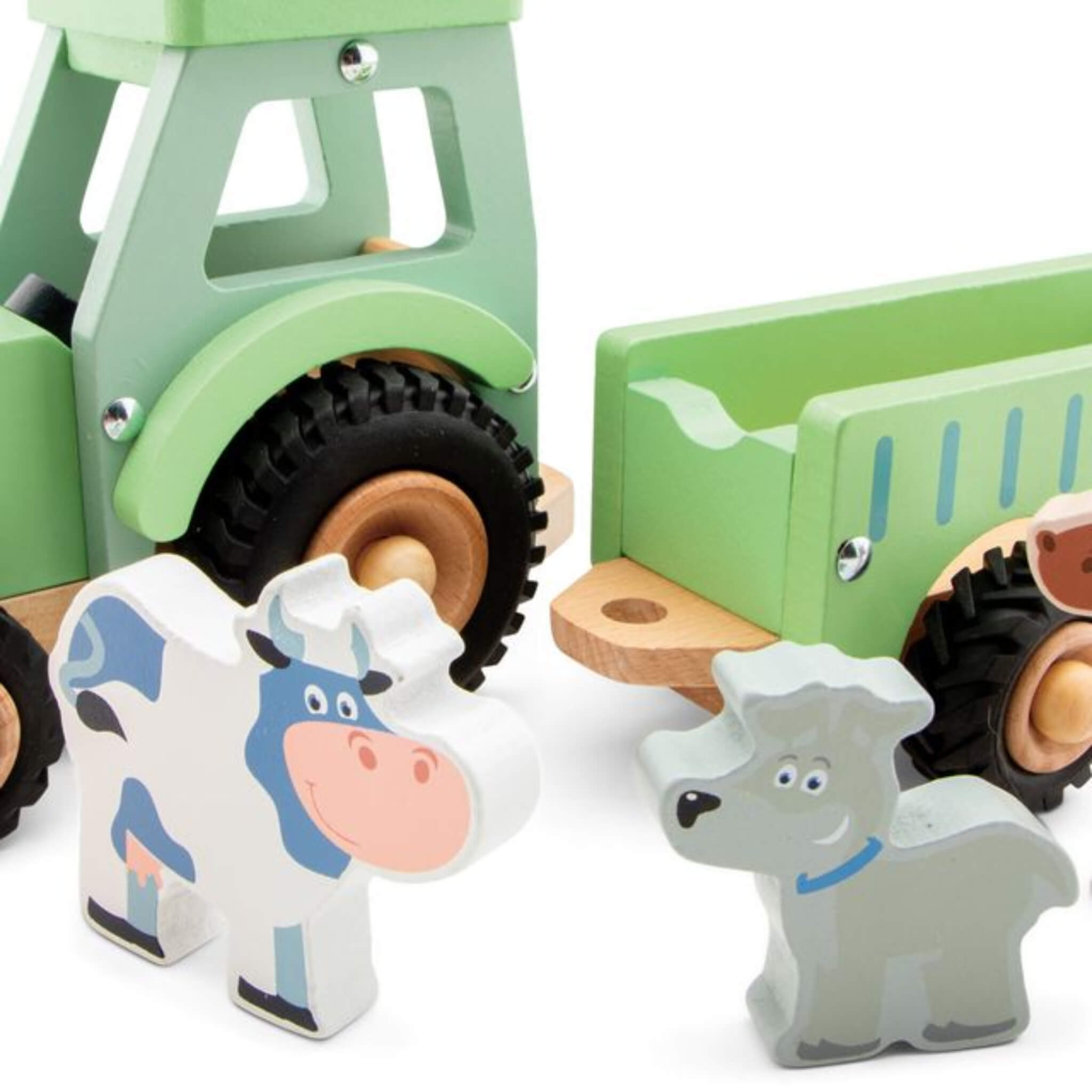 Wooden Tractor & Trailer Set with Farm Animals 