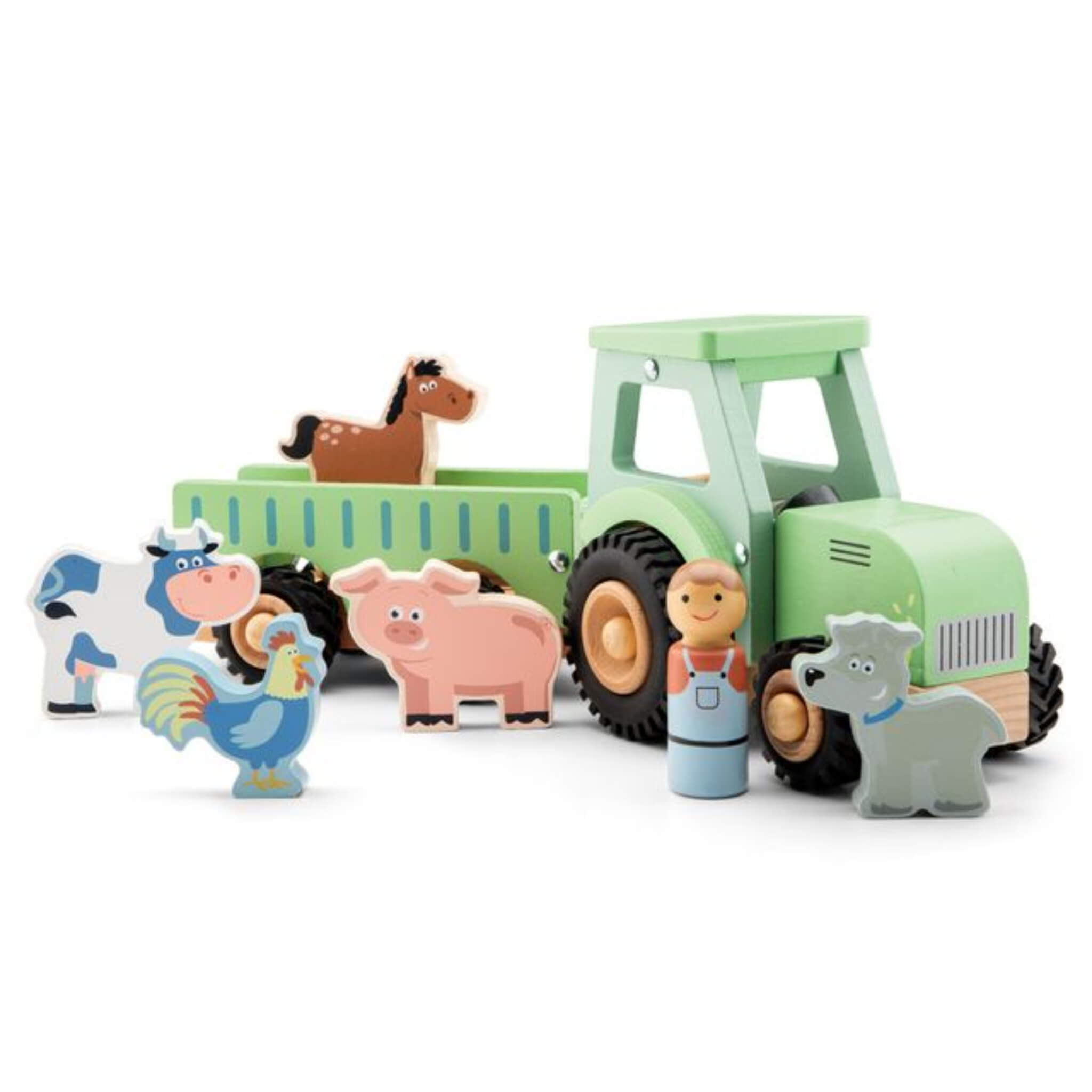 Wooden Tractor & Trailer Set with Farm Animals 