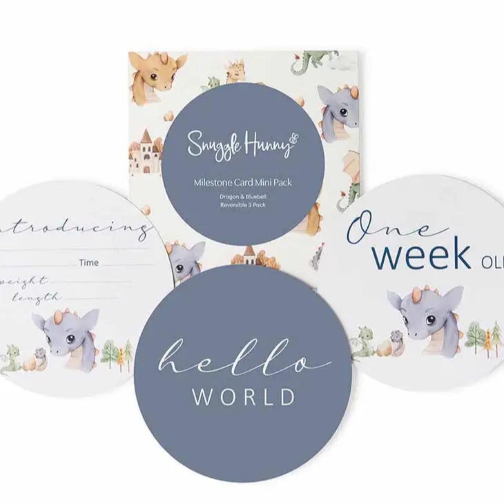 Dragon and Blue Bell Reversible Milestone Cards3 pack- Snuggle Hunny