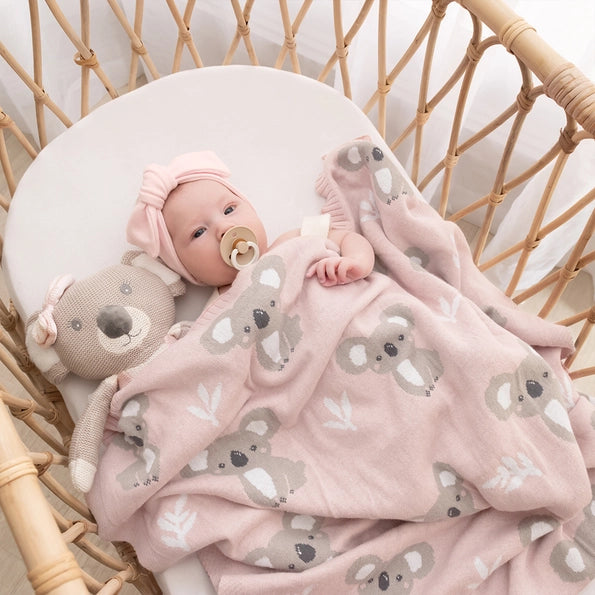 Koala/Blush Australiana Baby Blanket-Living Textiles