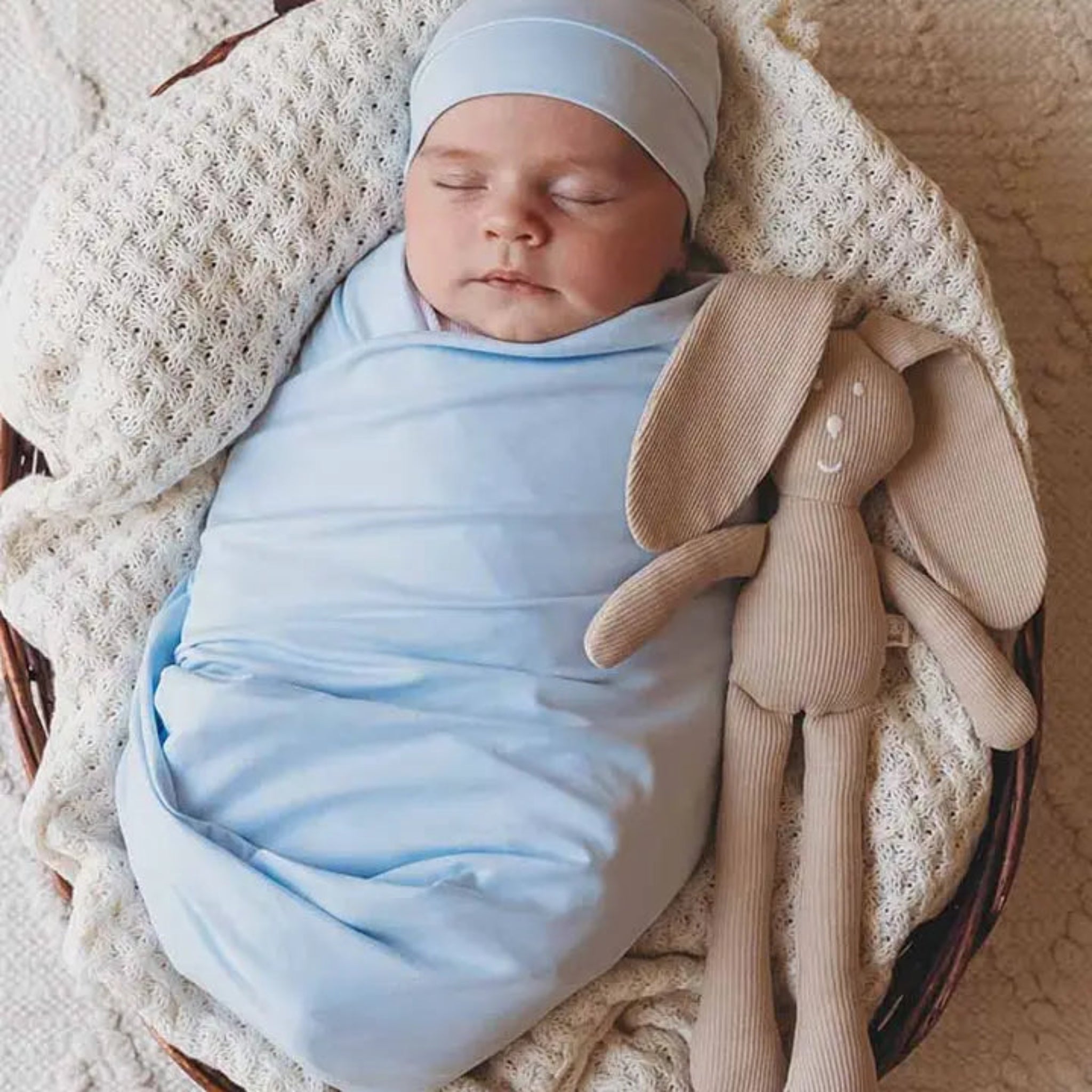 Baby Blue Organic Jersey Wrap & Beanie Set- Snuggle Hunny