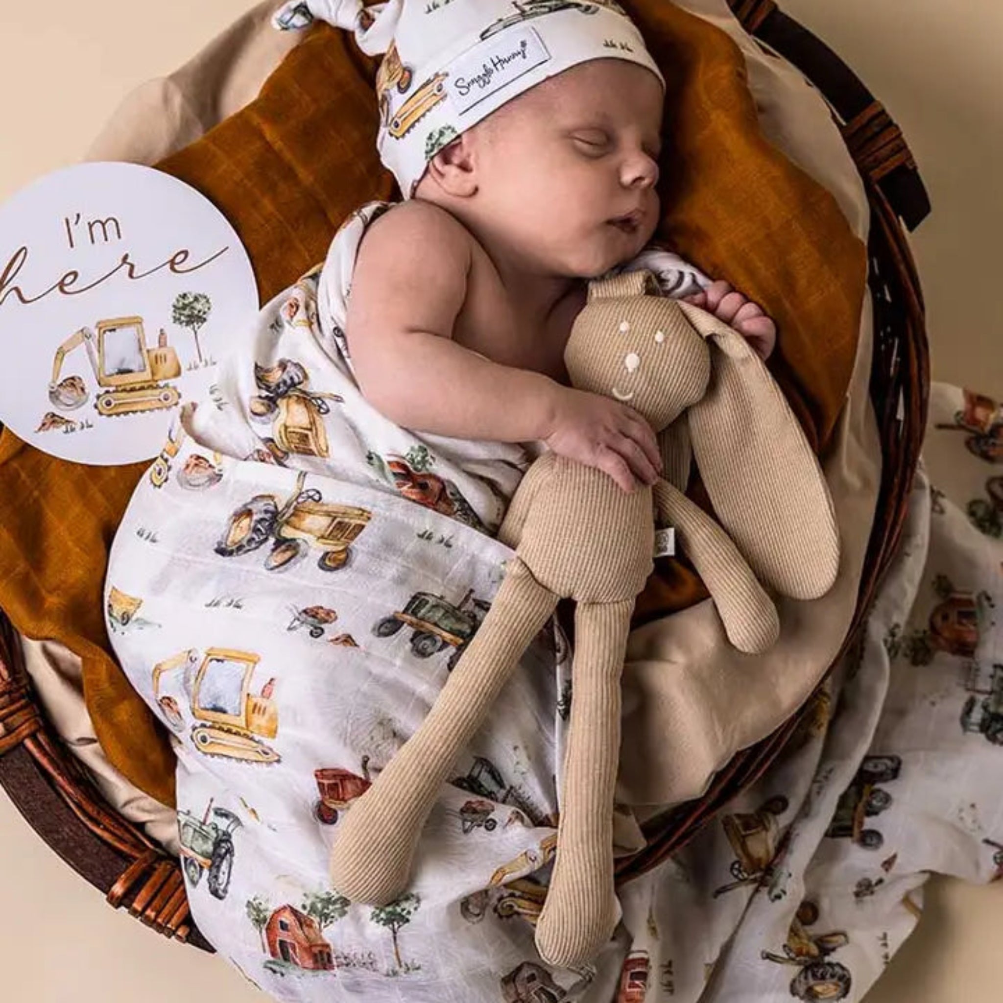 Diggers & Tractors Organic Muslin Wrap-Snuggle Hunny