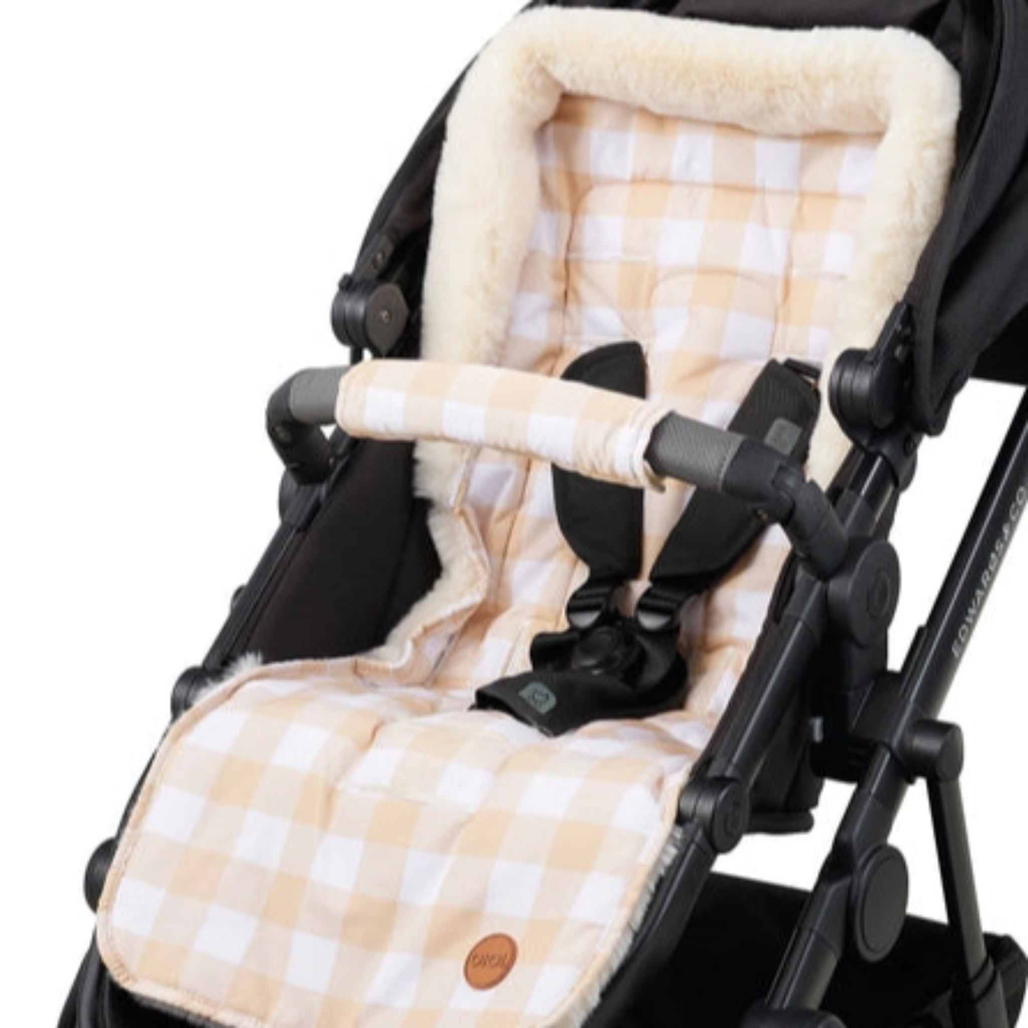 Reversible Pram Harness Cover Set Beige Gingham/Wildflower-OiOi