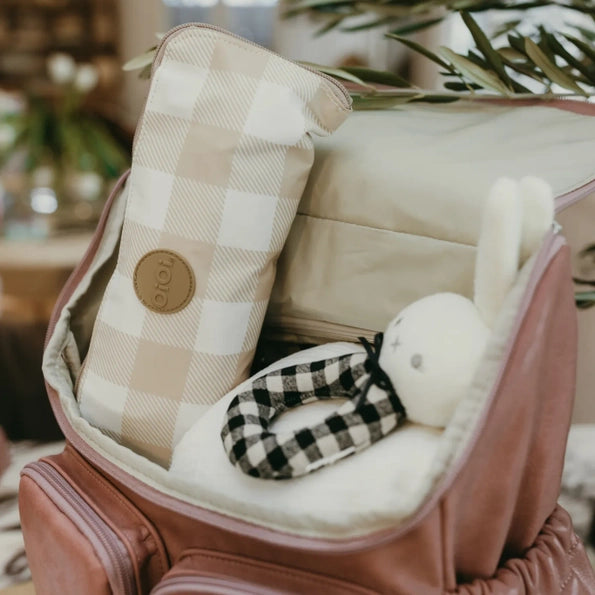 Fold up Tote Bag Beige Gingham-OiOi