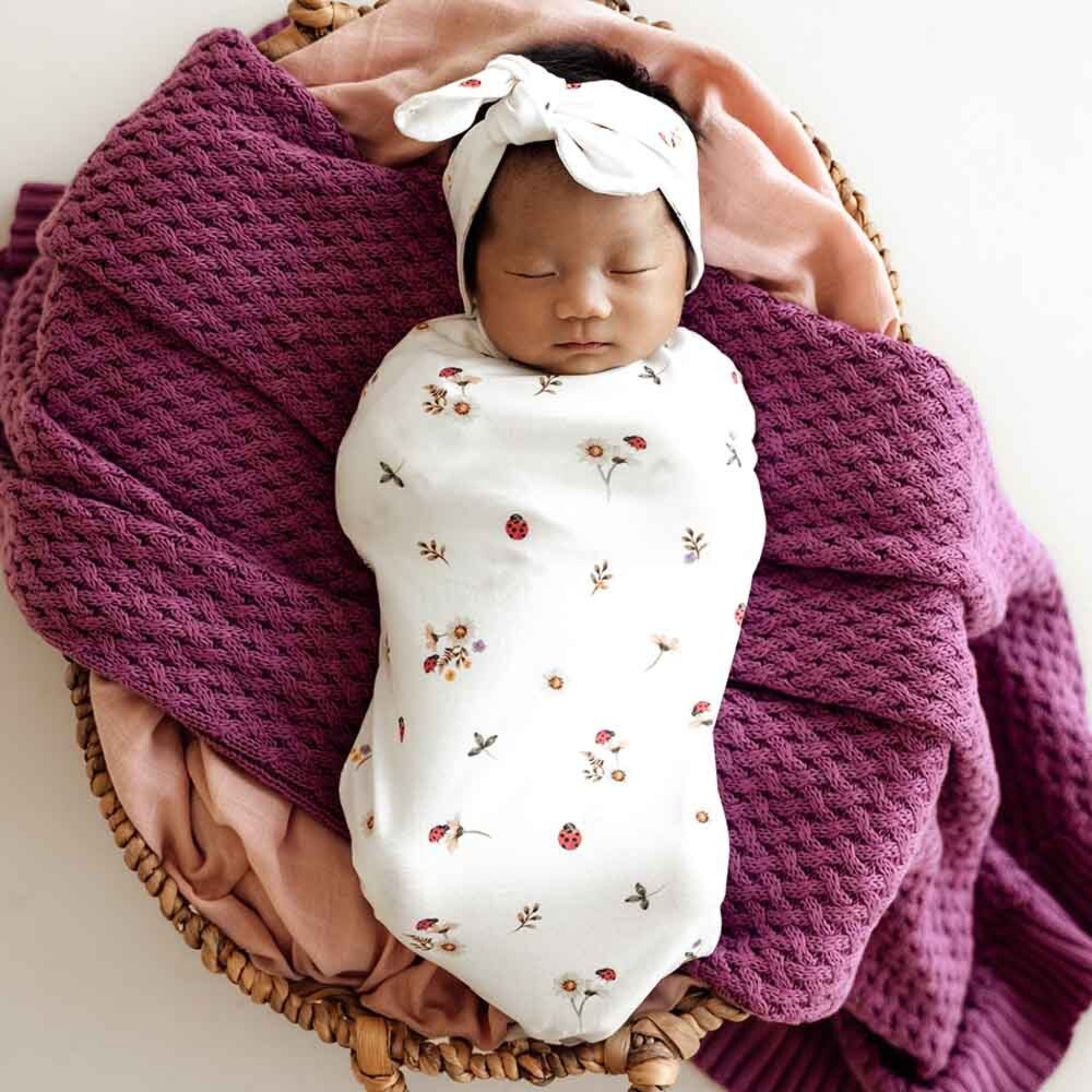 Ladybug  Organic Snuggle Swaddle &  Topknot Set-Snuggle Hunny
