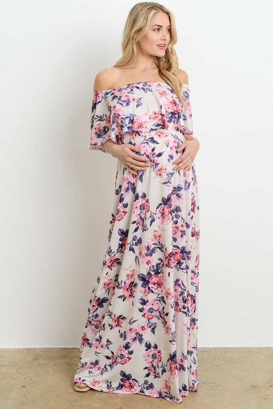 Floral Ruffle | Off Shoulder Maternity Dress