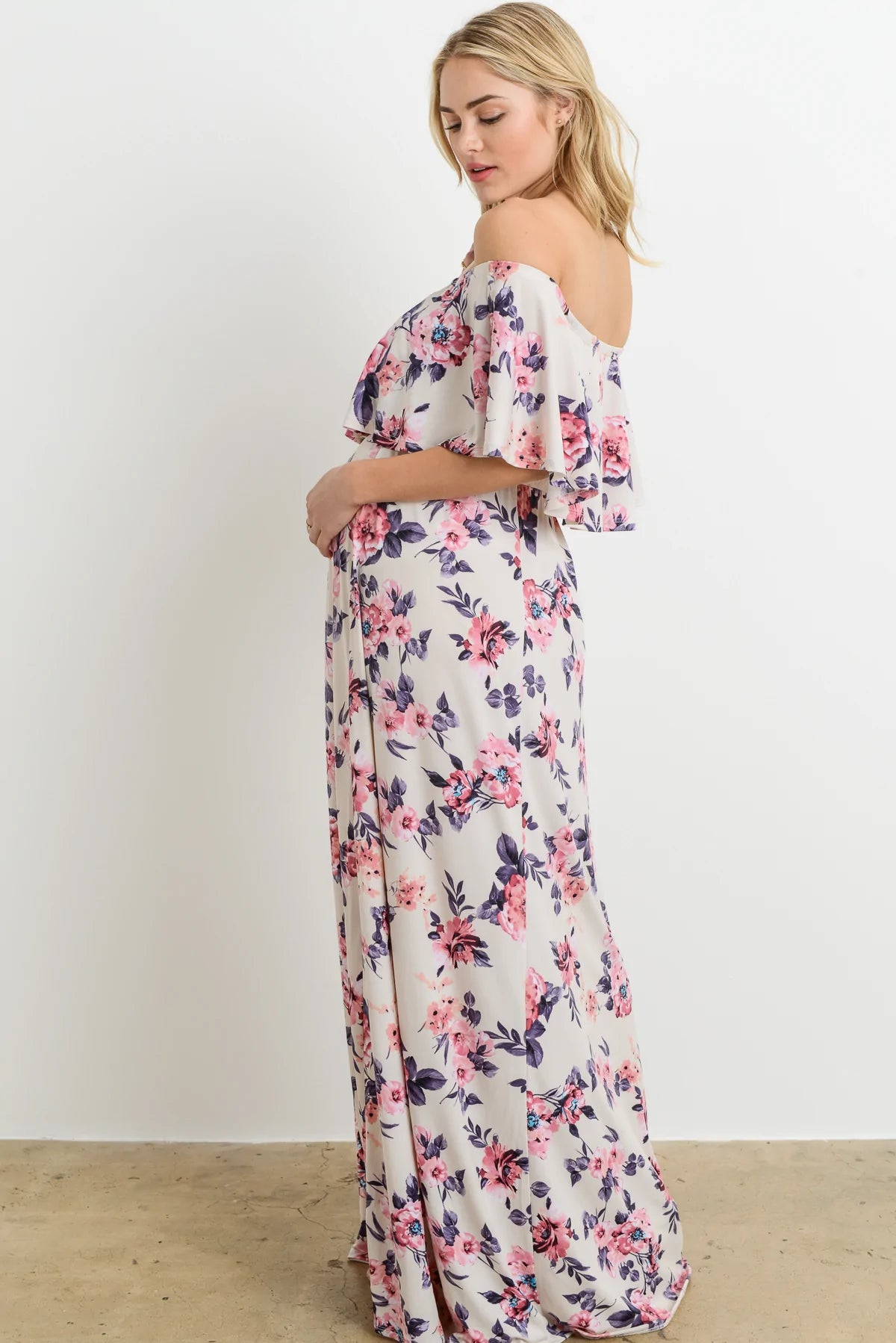 Floral Ruffle | Off Shoulder Maternity Dress