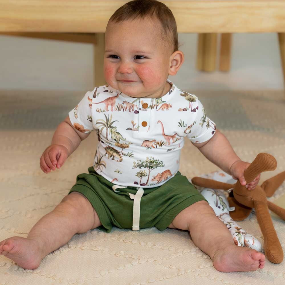 Dino Organic Short Sleeve Bodysuit-Snuggly Hunny