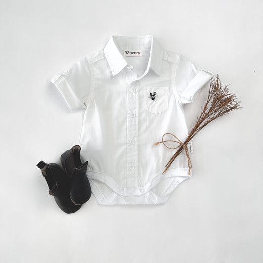 Dress Shirt Romper | White