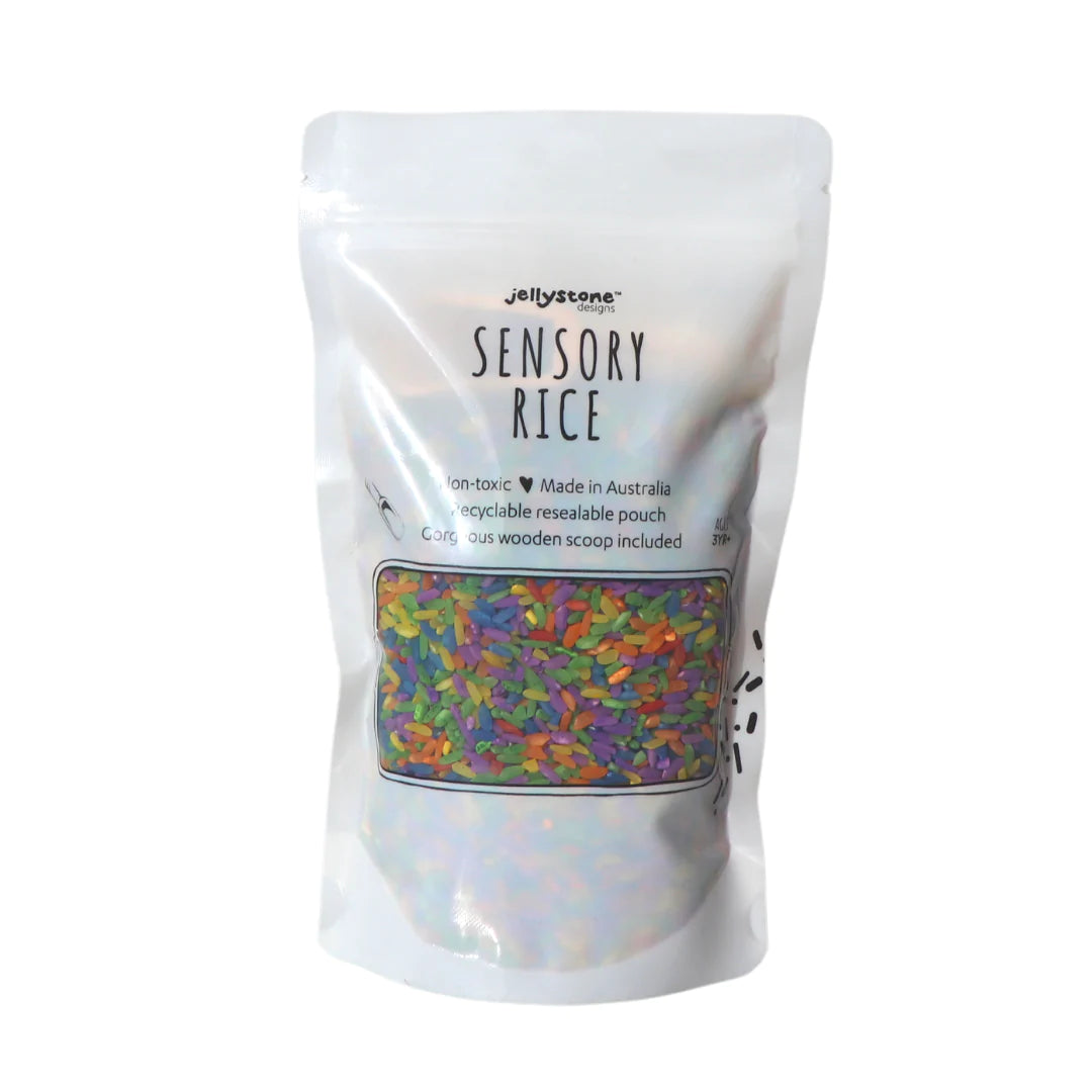 Sensory Rice + Wooden Scoop | Jellystone Designs