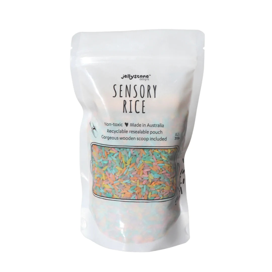 Sensory Rice + Wooden Scoop | Jellystone Designs