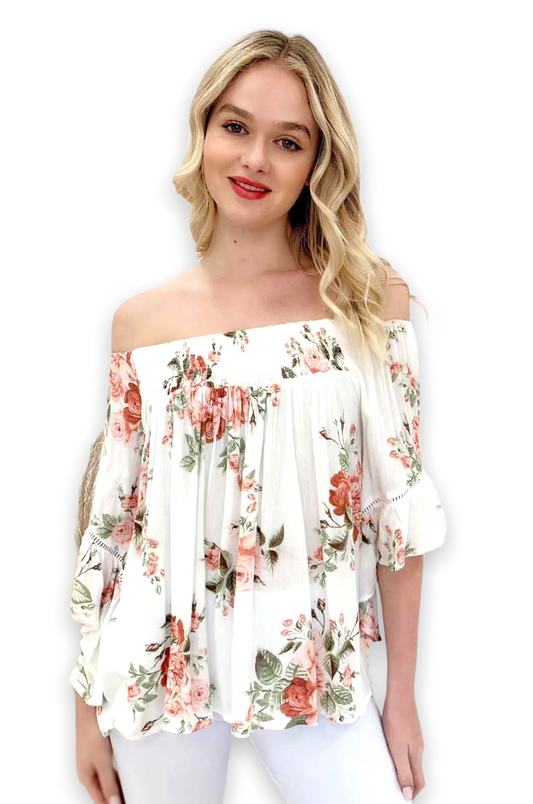 Khloe Top | White Floral | Size 8 & 14
